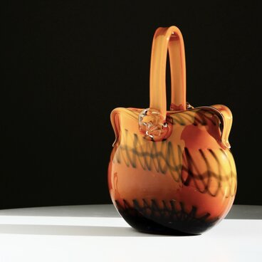 【Murano】イタリア製 / ヴィンテージ / ハンドバッグ型ガラス花瓶 / アンバー