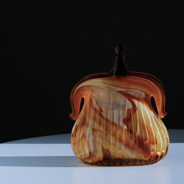 【Murano】イタリア製 / ヴィンテージ / がま口型ガラス花瓶 / アンバー