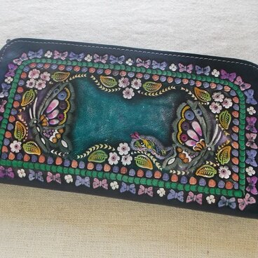 L型ファスナーウォレット　レザー　刻印＆拭き染め