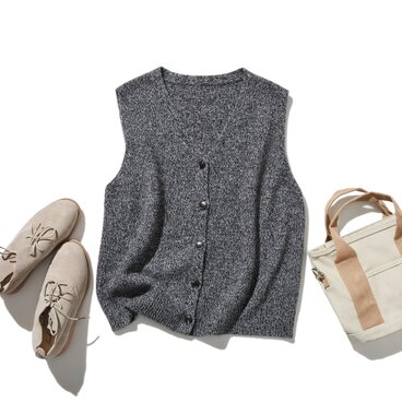 大人の上質スタイル　ウール Vネックベスト　ウール100％　杢グレー　260118-2