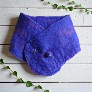 羊毛フェルトマフラー Ｓ　ロイヤルブルーＭＩＸ（リバーシブル）
