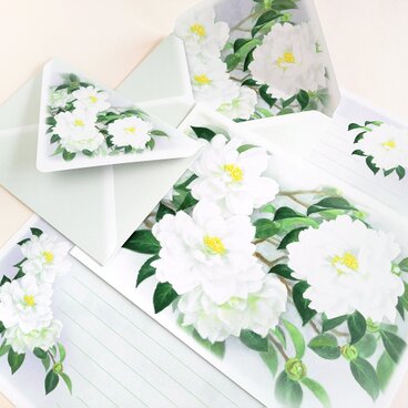 白い山茶花のレターセット A5サイズ横書き