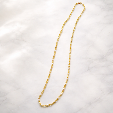 チェーン風ビーズとパールのネックレス・細ロング（ゴールド）【受注】