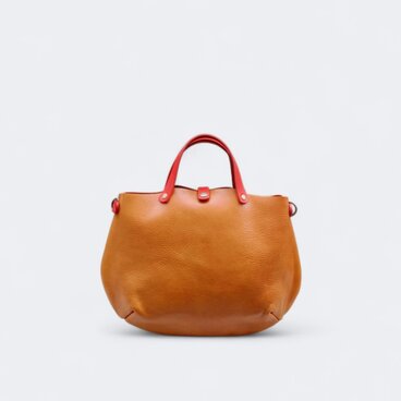 ぷっくりシルエットが可愛い 2way レザートート(S) キャメル【314S】