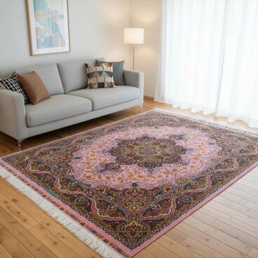 ペルシャ絨毯　ネイアブリシャム　ハイブリッド　カシャン産　リビング　ピンク　250x200cm　PS12358