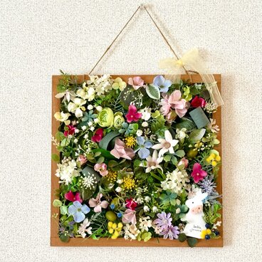 木枠の壁掛け＊フラワーガーデン＆ラビット