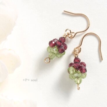 14kgf jam bon bonピアス（ガーネット/ペリドット） 【GP-609P】