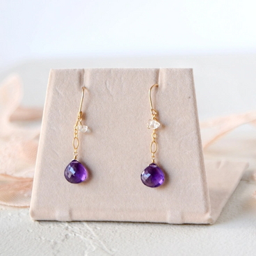 紫雫（しずく） ― 極上カット アメジスト マロンシェイプピアス14kgf