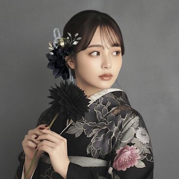 成人式 髪飾り黒 ×銀紐と鞠飾り｜卒業式 袴 和装ヘア No.BK76 振袖 着物 和装 花嫁 結婚式 前撮り 入学式 和モダン