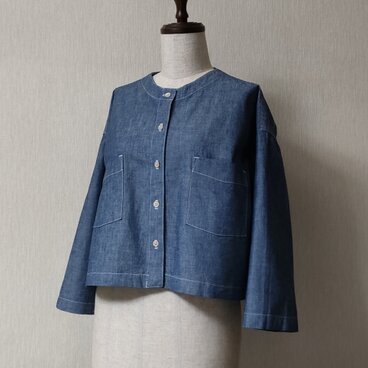 【SALE 30%OFF】ブルーシャンブレー　ノーカラーシャツジャケット