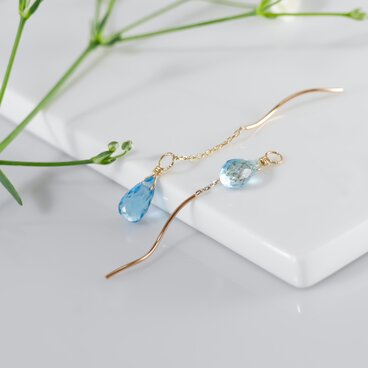 ＃1086SB スイスブルートパーズ K10×GF 2wayウェーブチェーン ピアス