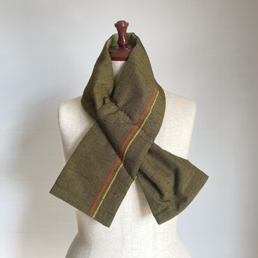 【1点もの】着物 襟巻き ネックウォーマー -シルクウール着物地 黄土色 & 新毛斯 新松葉（ヴィンテージ） NW696