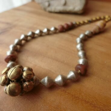 ＊happy price＊とらいばるなネックレス@エチオピアンシルバー＋真鍮ビーズ＋オールドボーキサイト＋タイのジャンクな鈴