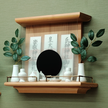 【 未来を拓く神棚　 神の鏡 】　三社宮神棚　三河杉赤身無垢材　　モダン神棚 壁掛け型　ハンドメイドオリジナル商品