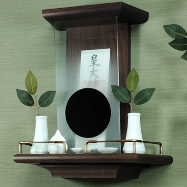 【 未来を拓く神棚　 神の鏡 】　一社宮神棚　ウォールナット無垢材　　モダン神棚 壁掛け型　ハンドメイドオリジナル商品
