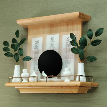 【 未来を拓く神棚　 神の鏡 】　三社宮神棚　三河桧無垢材　　モダン神棚 壁掛け型　ハンドメイドオリジナル商品