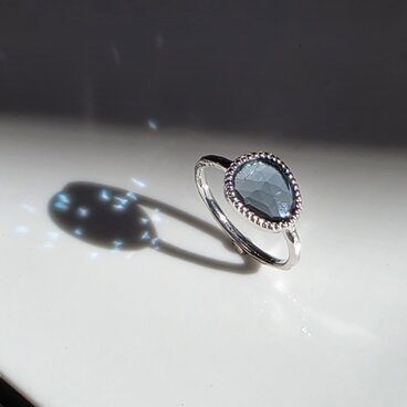 ロンドンブルートパーズ　ローズカット　ミル打ち留め　シルバーSV925リング