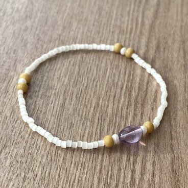 ピンクアメジスト & ベージュ ホワイト ブレスレット