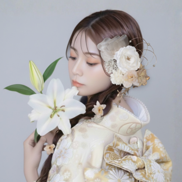 成人式 髪飾り ホワイトベージュ×ゴールド 卒業式 袴 振袖 結び桜 No.WG05 和装ヘア 結婚式 前撮り リボン