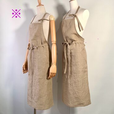 リネン ツイル エプロン　背面クロス・リング使い