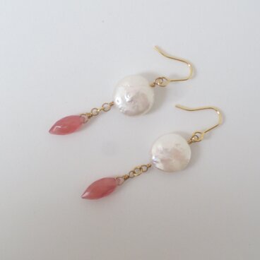 インカローズ＆淡水パール　ピアス