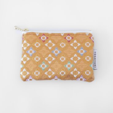手裏剣の花 ミニポーチ 金らん生地 着物 織物 和柄 （オープン記念SALE 20%OFF）