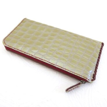 通帳もスリムに入る♪《エナメルレザー》型押しクロコ・Ｌ字ファスナーロングウォレット020