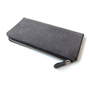通帳もスリムに入る♪《牛革》Ｌ字ファスナーロングウォレット・ダークグレー・スレ加工シュリンク・023