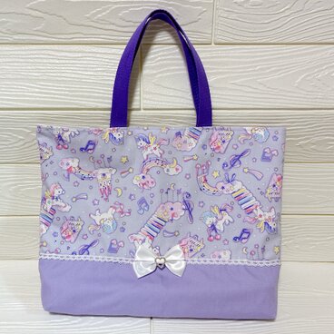 レースリボン付きレッスンバック☆入園入学♪ユニコーン♪パープル