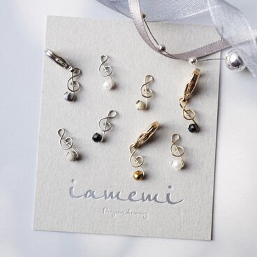 【チャーム】ト音記号 パール ブラックスピネル ヘマタイト ダルメシアンジャスパー アンブレラマーカー 音符 天然石