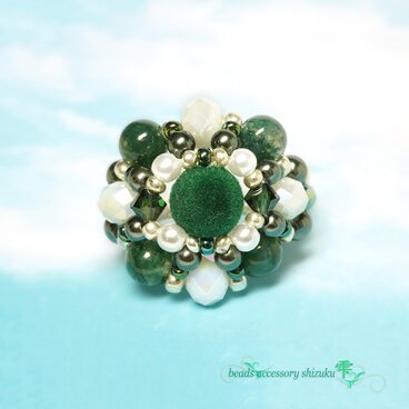 天然石リングB＊16号＊フロッキー×モスアゲート