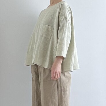 オーガニックコットンダブルガーゼのテントラインブラウス＊ミントグリーン