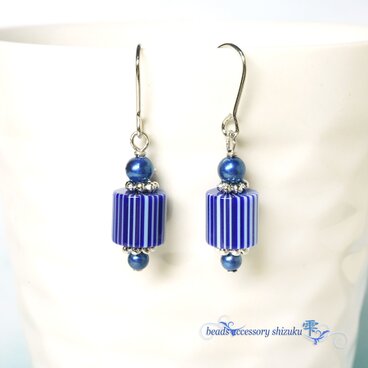 ヴィンテージストライプコマピアス＊ブルー