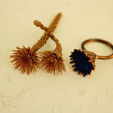 ボタニカルリング＊エレクトロフォーミング＊銅＊ドライフラワー＊E-17