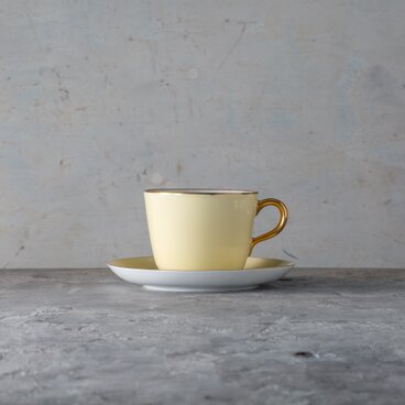 大倉陶園 色蒔き クリーム色 モーニングカップ＆ソーサー 日本製 1970年代