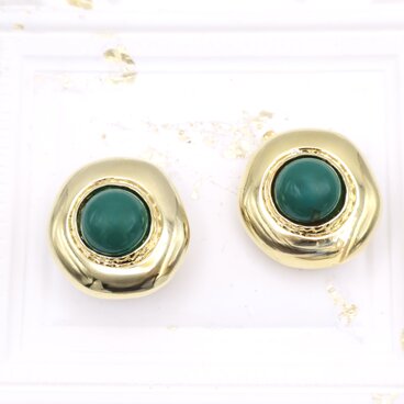 【フランス買付】 グリーンカボションイヤリング ＊Vintage Green Cabochon Earrings1980s