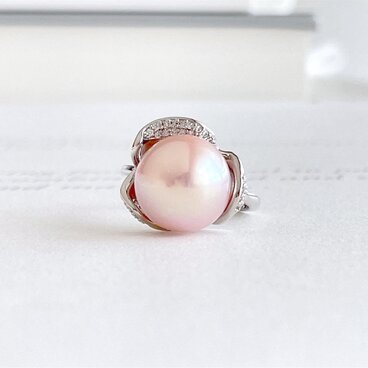 桜ピンク 大粒 ルベルパールのフラワーリング （12.5cm)