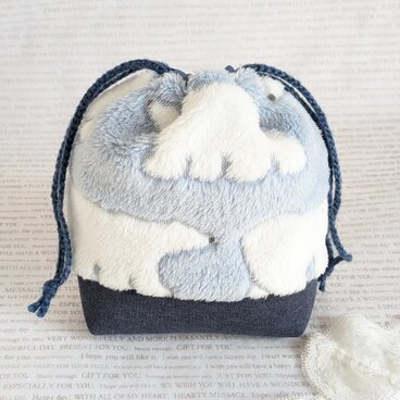 可愛い白くまのモコモコ巾着（ブルー）