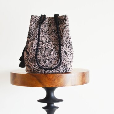 1点限定！イタリア製 ボタニカル膨れジャガード　ポシェットマリンバッグ オールドローズ　ミニショルダー