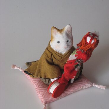 縮緬福猫干支人形春駒その五　送料無料