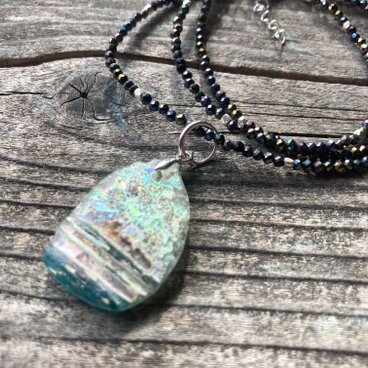 3WAY☆ローマングラス ブラックスピネルネックレス☆ユニセックス☆＊Ancient Romanglass Necklace