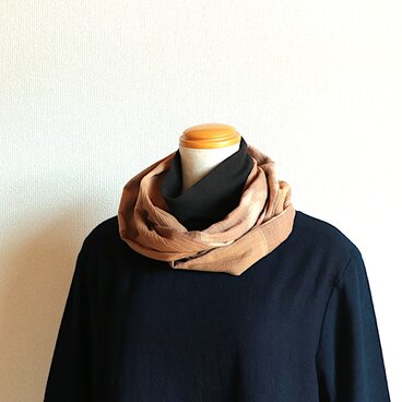 ココア/グレーベージュ/綿/幅細/◎スヌード