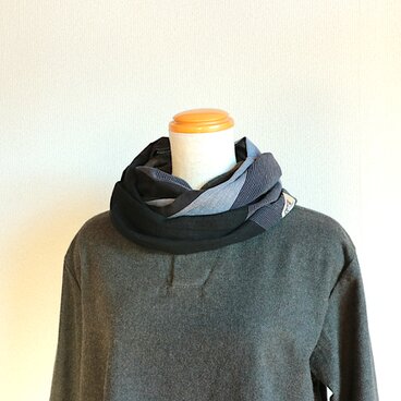 黒/グレー/しま/綿/リネン/幅太/◎スヌード