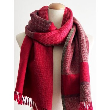 Lambswool stole  -pink×brown-