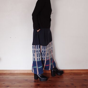 コートジボアール　バウレ族藍染と播州織スカート