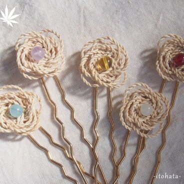 精麻の重ねあわじ結びのかんざし［100］