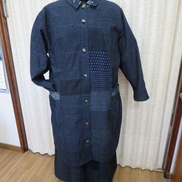 古布絣パッチ前あきチュニック