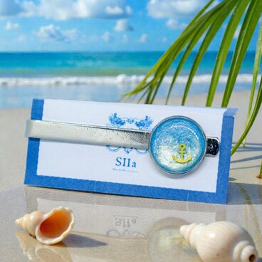 爽やかマリンのネクタイピン　スカイブルー×ホワイト　シルバー金具