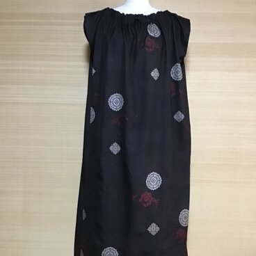 正絹奄美大島紬ワンピース(首回りゴム入り)