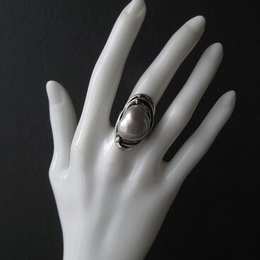 大粒バロックパールのシルバーリング